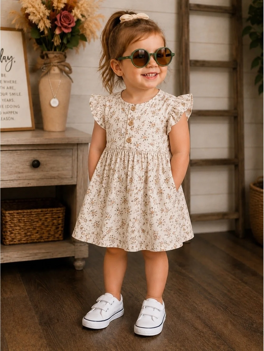 Janie and Jack Green Round Frame Sunglasses with Brown Lenses